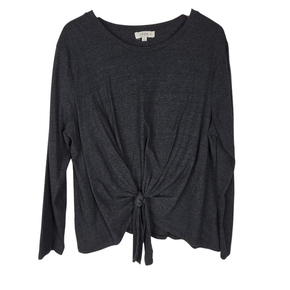 UMGEE Shirt Womens XL Gray Front Tie Knot Hem Long Sleeve Tee Top Jersey Relaxed